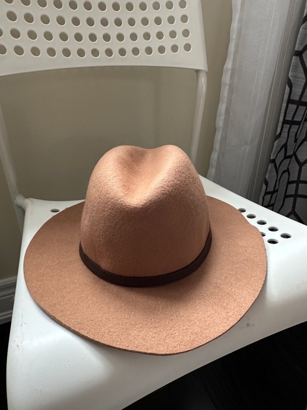 Wool indigo Fedora Hat in Camel with Brown Band